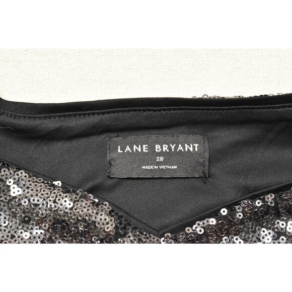 Lane Bryant Plus Size 28 Sequin Peplum Top Black V-Neck Short Sleeve Blouse - Picture 6 of 8